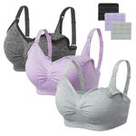 HBselect Nursing Bra Maternity 3 Pack Seamless, XXL, Black + Gray + Purple