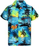 V.H.O. Funky Hawaiian Shirt, Shortsleeve, Surf, Turquoise, XS