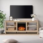 WAMPAT Fireplace TV Stand for 75 Inch TV Entertainment Center, Farmhouse Electric Fire Place Wood TV Console Table Cabinet with 4 Storages for Living Room Bedroom, 70'' Oak