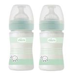 Chicco Glass Baby Bottle 150 ml, Pack of 2, Superior Glass, Perfect-5 Silicone Teats 0 m+ from Birth, Unisex, Made in Italy