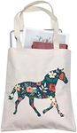 TOBGBE Horse Gift Horse Lover Tote Bag Inspirational Horse Gift for Women Floral Horse Bag Equestrian Gift (Floral Horse Tote)