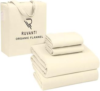 RUVANTI Organic Flannel Sheets Full Size - 100% Cotton Double Brushed Bed Sheet Set - Deep Pocket 16 Inches - All Seasons Breathable, Extra Soft, Warm & Cozy - 4 Pieces - Winter White