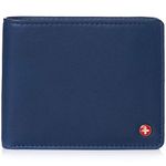 Alpine Swiss RFID Mathias Mens Wallet Deluxe Capacity Passcase Bifold With Divided Bill Section Camden Collection Soft Nappa Blue