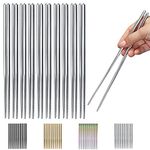 10 Pairs Reusable Chopsticks, Stainless Steel Metal Chop Sticks, Japanese Chinese Korean Chopstick Dishwasher Safe, 8.9 Inch (Silver / Chop Sticks)