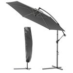 VOUNOT® 3m Cantilever Garden Parasol, Banana Patio Umbrella with Crank Handle and Tilt for Outdoor Sun Shade, Grey