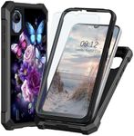 Qindaiwen for Cricket Debut S2 Phone Case, AT&T Calypso 4 Case with Tempered Glass Screen Protector, Heavy Duty Shockproof Dual Layer Structure Protective Cover Silicone TPU Case, Butterfly Flower