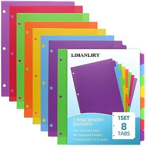 Colorful Binder Dividers with Tabs,Plastic Index with 8-Tabs,for 3 Ring Binder,6 Sets