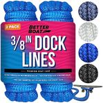 Dock Lines Boat Ropes for Docking 3/8" Line Braided Mooring Marine Rope 15FT Nylon Rope Dock Boat Dock Lines for Docking Boat Lines Boating Rope Braided 15' Feet with Loop Ties Blue 2 Pack