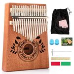 UNOKKI Kalimba 17 Key Thumb Piano, Portable Mahogany Mbira Finger Piano with Instruction, Carrying Bag, Tune Hammer, Reduce Stress, Gift for Well-being for Kids, Adults, Men, Music Lovers- Light Brown