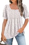 Naivikid Casual Tunic Top for Women's Short Sleeve Shirts Floral Summer Tops Loose Fit for Leggings Flower White Pink XL