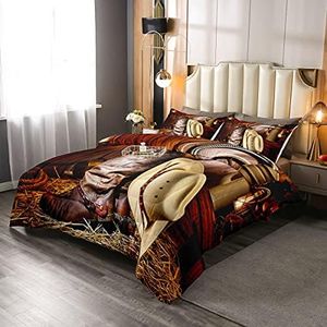 Feelyou Western Decor Comforter for Kids Boys Girls Retro Cowboy Comforter Set Soft Cozy Wild West Themed Bedding Set Teens Men Grunge Design Bed Set Twin 1 Pillow Case Boys