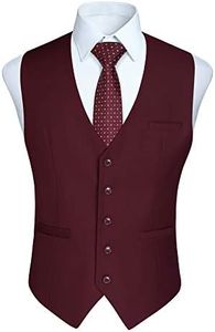 HISDERN Chaleco de Vestir para Hombre Chalecos de Traje Hombres Chaleco de Algodón para Formal Fiesta de Boda Borgoña L