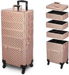 Adson Rolling Train Case 4-in-1 Portable Makeup Train Case Professional Cosmetic Organizer Makeup Vanity Traveling case Trolley Cart Trunk(Rose Gold)
