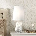 Night Owl Contemporary Cottage Small Accent Table Lamp 19" High Ceramic White Fabric Tapered Drum Shade Decor for Kids Room Bedroom House Bedside Nightstand Home Office Reading - 360 Lighting