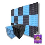 MMT Acoustix® 36Pc Pyramid Acoustic Foam Panels | Pro Soundproofing for Youtubers, Podcasters & Studio Recording | 1x1Ft | 2” Thick | Charcoal & Euro Blue + SR Adhesive