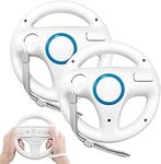 PowerLead Steering Wheel for Wii Controller, 2 pcs Racing Wheel Compatible with Mario Kart, Game Controller Wheel for Nintendo Wii Remote Game-Whtie