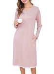 Sopesil Women's Nightdress Long Sleeve Nighties for women V Neck Soft Button Down Classic Ladies Nightgowns Sleepwear Ladies Night Dress Nightwear, Pink, XXL