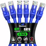 Maximm Cat6 Ethernet Cable - 6 Ft LAN, UTP CAT 6 RJ45, LAN Network, Patch, Internet Cable – Blue - 6 Pack (6 Feet)