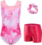 Zaclotre Gymnastics Leotards for Girls Sparkly Ballet Dance Biketards Tumbling Outfit with Matching Shorts Set