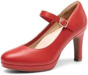 DREAM PAIRS Women's Pumps Close Toe Classic High Heels Round Toe Comfortable Low Platform Mary Jane Dress Shoes,Size 7.5,Red-Pu,SDPU2425W