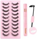 Parriparri Russian Strip Lashes with Glue Curly False Eyelashes Kit with Bond and Seal 10 Pairs Hybrid Lashes Set Eye Lashes Natural Look