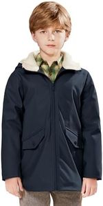 maoo garden Boys Sherpa Lined Rain Jacket Big Kids Winter PU Coating Waterproof Fleece Lining Windproof Raincoat Navy 5-6Y