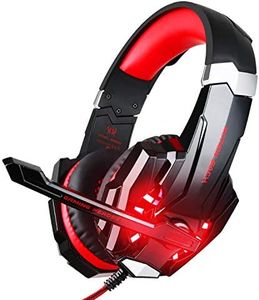 BlueFire 3.5mm Stereo Gaming Headset for PC, Over-Ear Gaming Headphones with Noise Canceling Microphone, Volume Control and LED Lights for PC, Laptop, Tablet(Red)