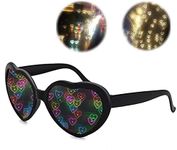 Heart Effect Diffraction Glasses - Wow~See Hearts! Heart Shaped Special Effect EDM Festival Holiday Rave Lights Glasses for Parties Bars Weddings Concerts Halloween Christmas (Black)