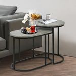 FEFE - Modern Nesting Coffee Table Set Of 2, Accent Marble Look Coffee Table & End Table Sets Steel Frame Stacking Side Table For Small Space Living Room Bedroom (Grey/Black)