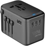JMFONE Universal Travel Adapter with GaN 120W,International Power Adapter with 4 USB-C+1 USB-A Charging Ports, Worldwide Outlet for US to European Europe UK AUS