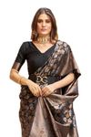 SWORNOF Womens Kanjivaram Soft Silk Saree Patola saree With Blouse Piece (BLACK)