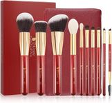 DUcare Makeup Brushes Red 10 Piece Makeup Brush Set with Case Premium Synthetic Hairs Kabuki Foundation Blending Eye Cosmetic Brushes Kit