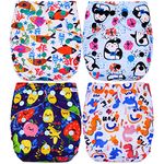 Bembika Baby Pocket Cloth Diapers Without Inserts, Reusable Cloth Diapers Washable Fitted Diapers One Size Adjustable Reusable Nappy for Baby Girls and Boys (4 Combo) (No Inserts Included) 4L