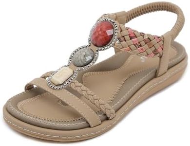Acfoda Sandales Femme Été Confortable Mode Plates Bohême Tongs avec Strass Léger Chaussures Orthopédique Sandals Confort Sandalette et Mules Beige 41