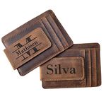 SFdizayn Personalized Leather Money Clip, Custom Engraved Minimalist Wallet for Men