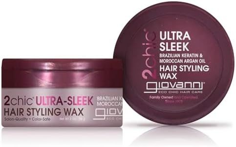 GIOVANNI 2chic Ultra Sleek Hair Styling Wax, 2 oz. Brazilian Phyto-Keratin & Moroccan Argan Oil, Strong Hold Keeps Hair In Place, Nourishing Anti-Frizz Formula, No Parabens, Color Safe (Pack of 1)