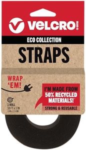 VELCRO Brand ECO Collection Cut to Length Straps, Double Sided Roll 10ft x 1in, Sustainable 50% Recycled Material, Black