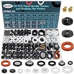 KEZE 233 Pcs Faucet Beveled Washers and Plumbing Flat Rubber Washers with Brass Bibb Screws Assortment Kit for Assorted Faucets Stem Worn Out Plumbing Water Hose Leak Repair Black