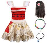 Jurebecia Princess Costume For Girls Adventure Outfit For Girls Princess Dress Up With Wig Princess Dress Halloween Birthday World Book Day Red 3-4 Years