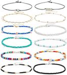 XIJIN Small Beads Choker Necklace for Women VSCO Girls Cute Adjustable Beach Layered Shell Necklace Colorful Boho Seed Bead Choker Set, Glass, No Gemstone