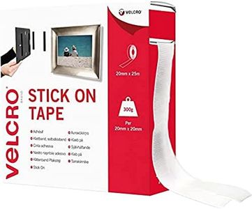 VELCRO® Brand Stick On White Tape, Hook and Loop Tape Self Adhesive Fastener Roll - 20mm x 25m. Cut-To-Length Strong & Secure Adhesive Strips - Perfect Home, Office & Garage Fasteners Solution