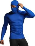 TSLA Men's Thermal Compression Shirts Hoodie with Face Cover, Long Sleeve Winter Sports Base Layer Top, Active Running Shirt, Heatlock Hoodie Blue, S