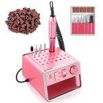 ALLE'S Professional Nail Drill, 20000 RPM Portable Electric Nail Drill Machine for Acrylic and Gel Nails with 28 Storage Holes and USB Powered (Pink)