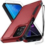 RMOCR Case Compatible with Moto G Power 5G 2024, Full Body Heavy Duty Rugged Shockproof Protective Phone Cover with Lanyard Strap, Tempered Glass Screen Protector, Red