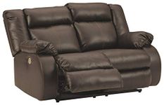 Signature Design by Ashley Denoron Faux Leather Power Reclining Loveseat with Adjustable Positions, Brown, 63" W x 43" D x 40" H