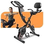 Folding Exercise Bike, 5-in-1 Foldable Stationary Bike Upgraded 16-level Magnetic Resistance 10DB Near-silent Bike Upright Indoor Exercise Bike for Home with Arm Resistance Band, Back Support Cushion