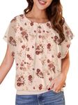 WANGZHI Women's Printed Flouncing Flared Short Sleeve Chiffon ound Neck Top Batwing Cover Blouse (YH-Jasmine/Yellow-M)