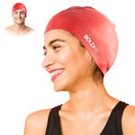 Boldfit Swimming Cap for Men Silicone Swimming Caps for Women Unisex Swimming Cap for Kids Boys & Girls Swimming Cap for Women Long Hair Swimming Head Cap Men Silicone Fabric, Easy Fit - Red