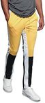Men's Color Block Dual Side Stripe Contrast Color Slim Fit Drawstring Premium Track Pants TR523 - Gold - X-Large