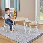 Liberty House Toys TF4915-N Kids Wooden Round Table and 2 Chairs Set, White and Pine,H440 x W600 x D600mm